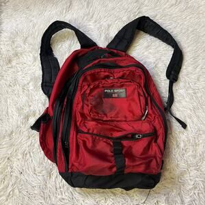 Vintage Ralph Lauren Polo Sport Backpack Bag Red black Zip Adjustable